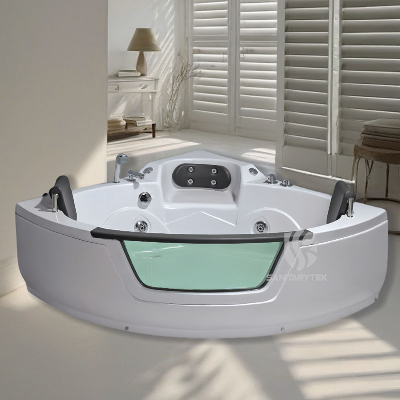 Space Saving Clear Corner Whirlpool Bathtub