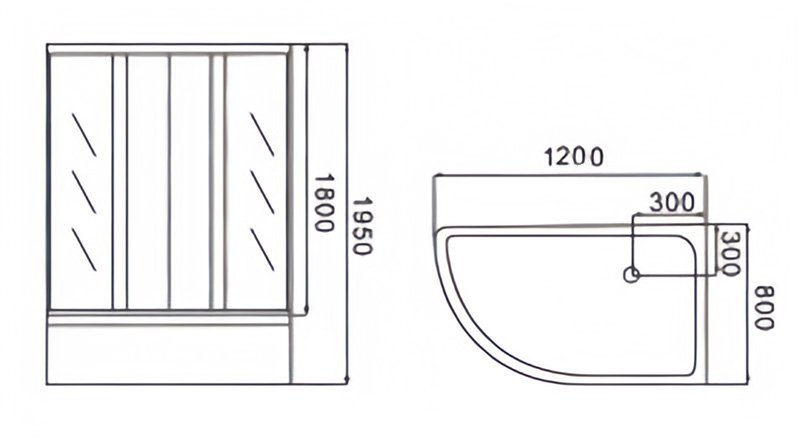 Offset quadrant shower enclosure