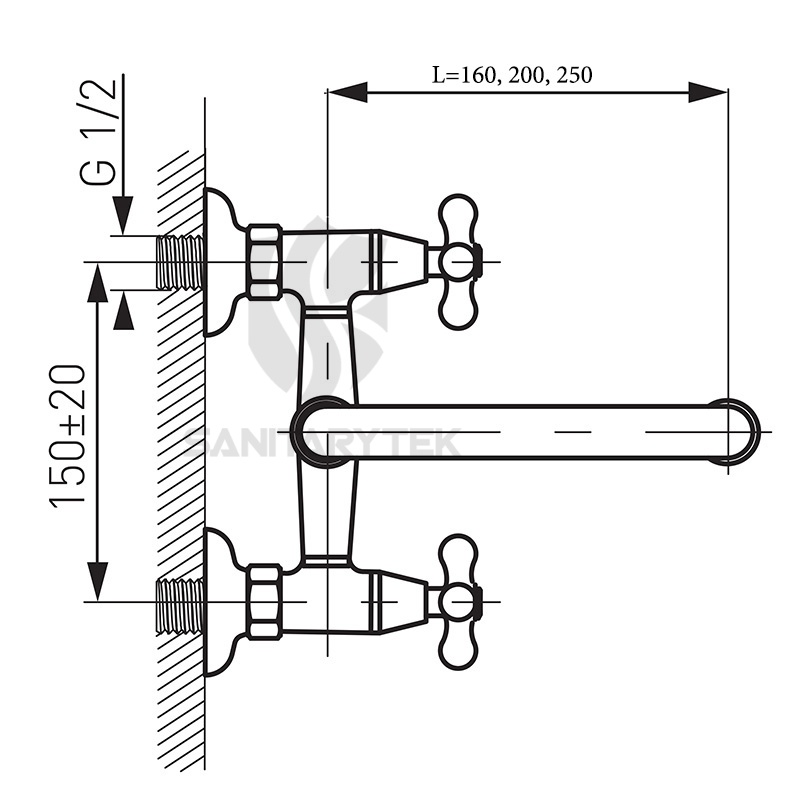 Wall-mounted washbasin sink mixer