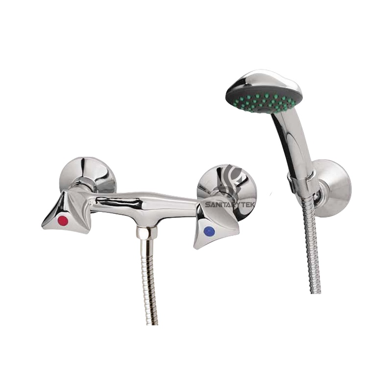 Wall-mounted shower mixer with shower kit