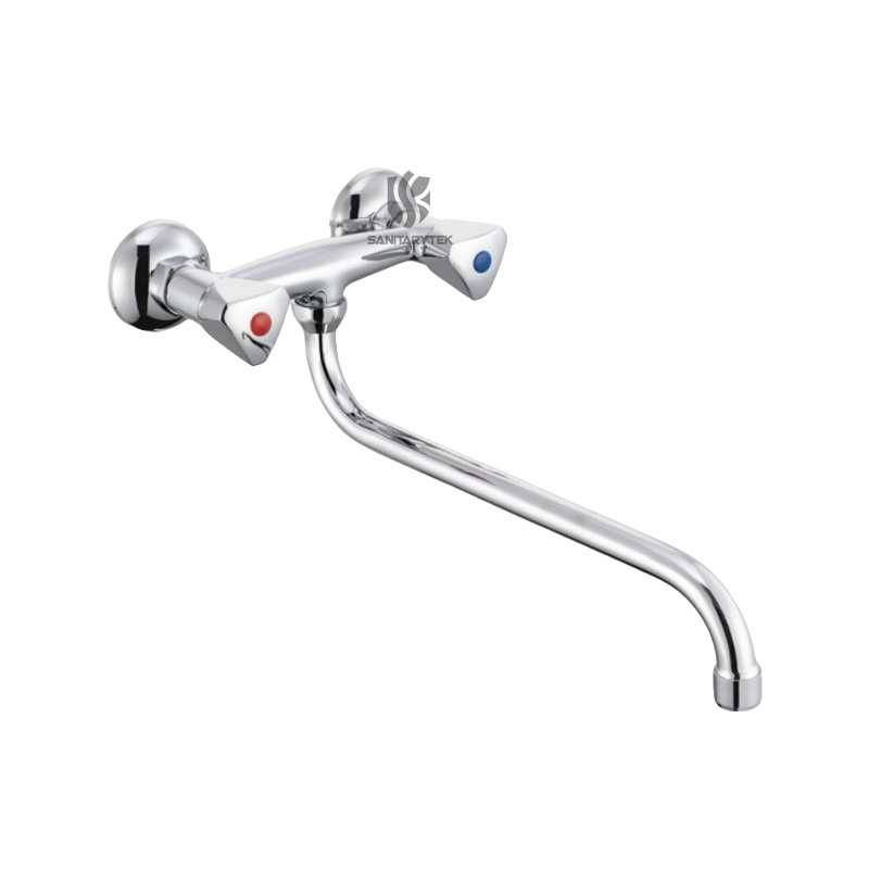 Wall mounted sink mixer with adjustable spout