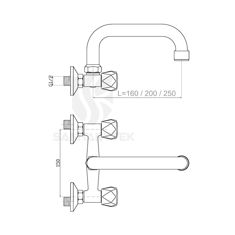 Wall mounted sink mixer