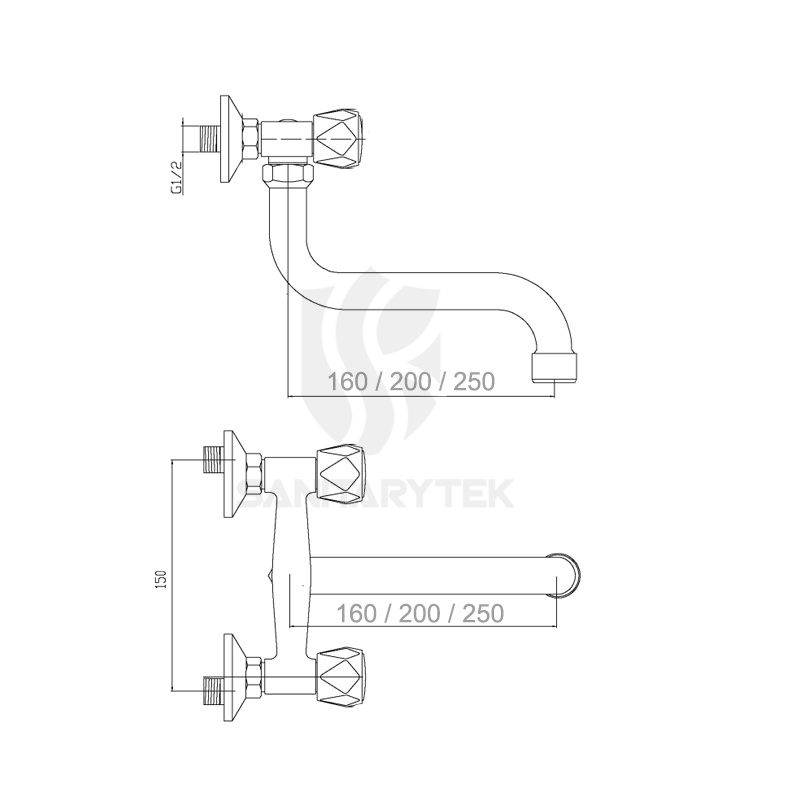 Wall mounted sink mixer