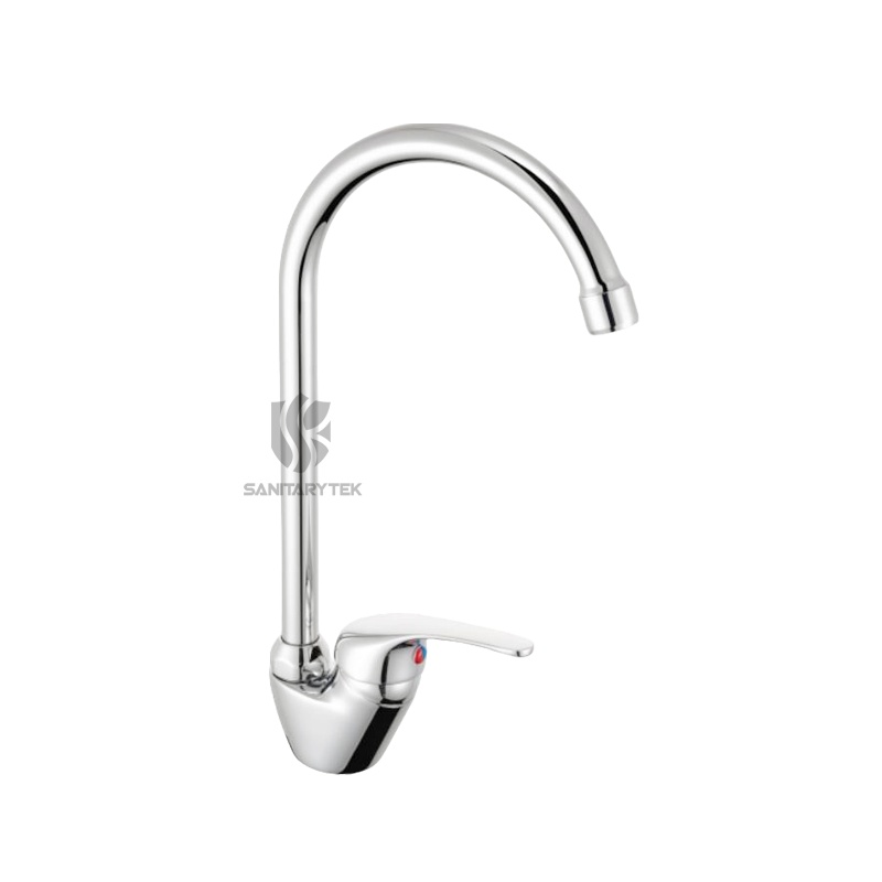 Single lever sink mixer deck mounted with high swivel spout