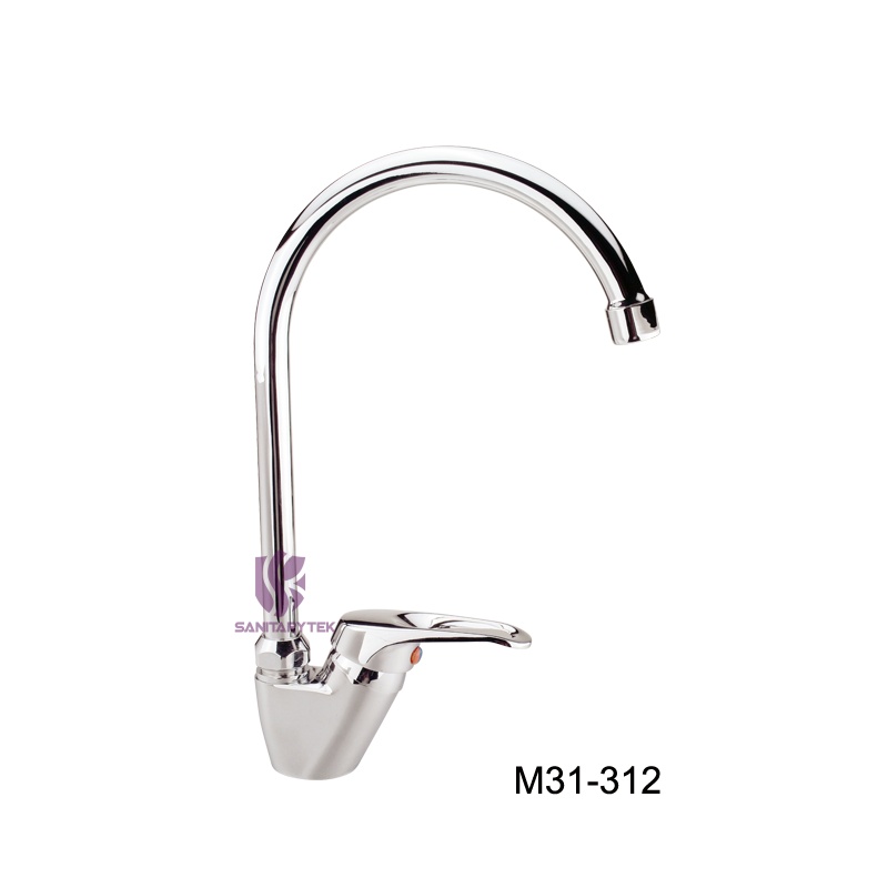 Single lever sink mixer deck mounted with high swivel spout