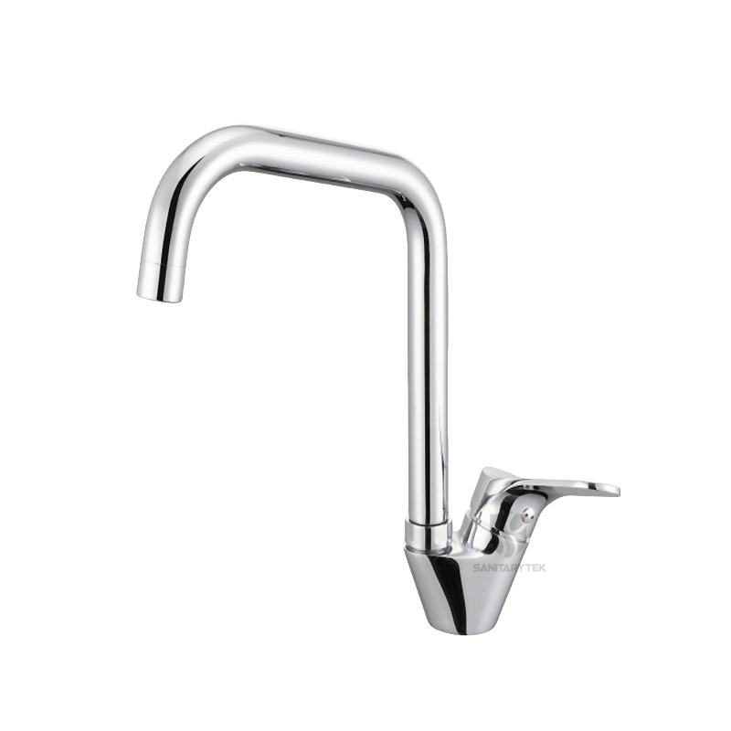 Single lever kitchen sink mixer with high swivel spout