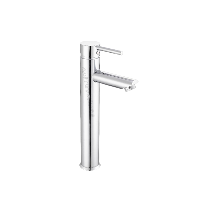 Chromed brass washbasin mixer high