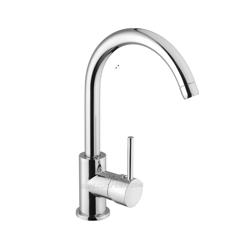 Single lever kitchen sink mixer with high swivel spout