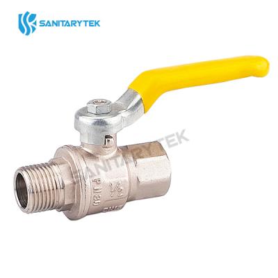Brass ball valve for gas male/female with yellow steel handle, full bore