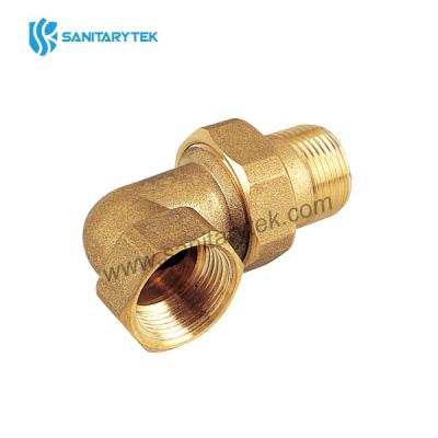 Brass elbow union connector in 3 pieces MxF