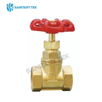 Brass stop valve FxF with red iron handle