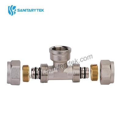 Female tee fitting for multilayer pipe, nickel plated