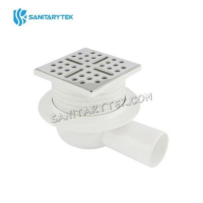 Floor drain 105x105 side outlet, DN50, stainless steel grid