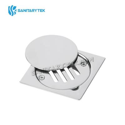 Floor drain with screwed grate and cover plate in stainless steel