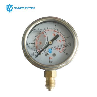 Glycerine pressure gauge, stainless steel casing, bottom connection 