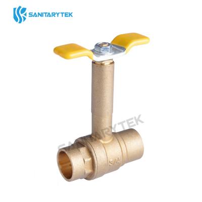 Long bonnet brass ball valve with T-handle and sweat connection