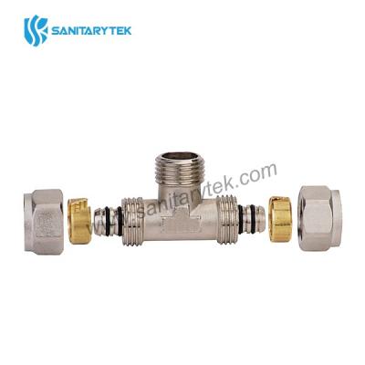 Male tee fitting for multilayer pipe, nickel plated