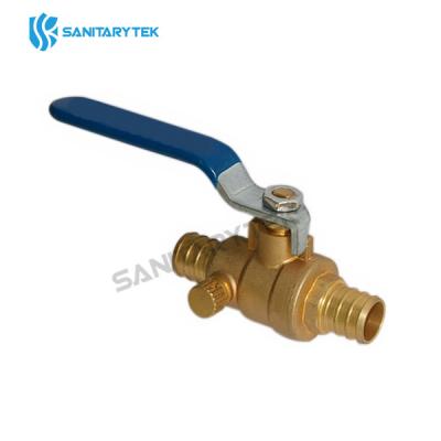 Pex ball valve with drain, steel flat handle