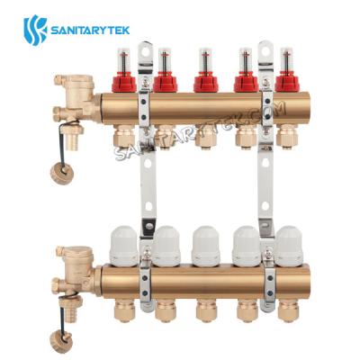 Pre-assembled brass manifolds with flow meters and thermostatic screws