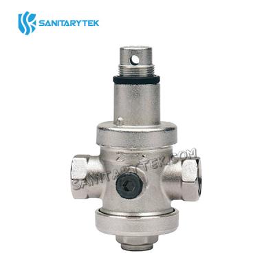 Pressure reducing valve female, manometer holder, nickel plated