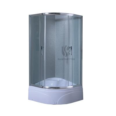 Semicircular shower enclosure with tray