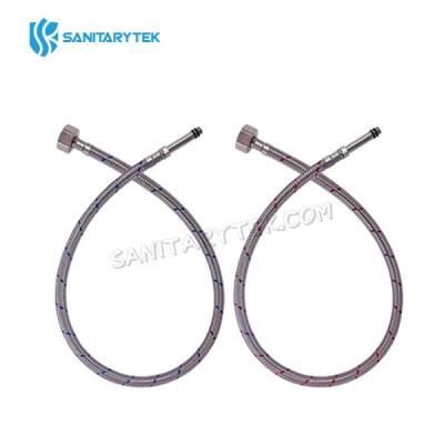 Stainless steel flexible mixer hose pair, with long tip