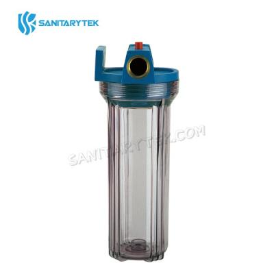 Transparent water filter housing with pressure release valve