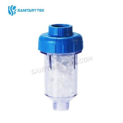 Washing machine filter with polyphosphate crystals siliphos