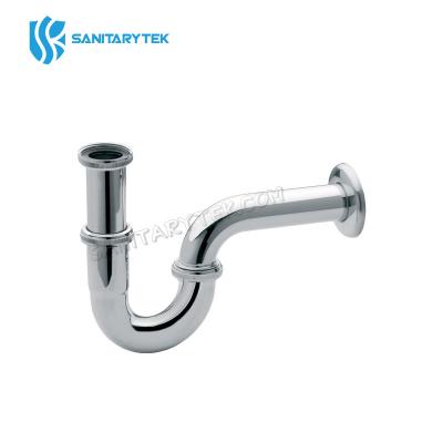 Adjustable P-trap for wash basins, chrome plated brass, with wall outlet