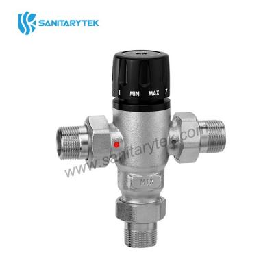 Adjustable thermostatic mixing valve with male pipe union