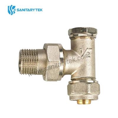 Angle return radiator valve with screw connection for multilayer pipes