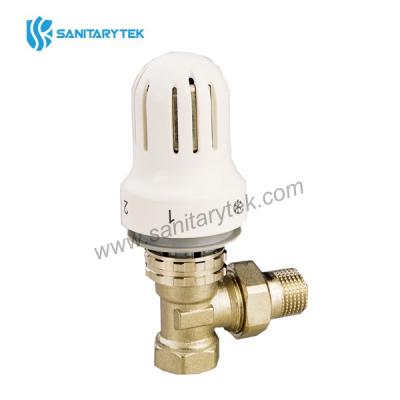 Angle thermostatic radiator valve with thermostatic head, M/F