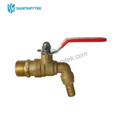 Ball hose bibcock, red flat steel handle