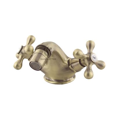 Bidet faucet old bronze with cross heads handle