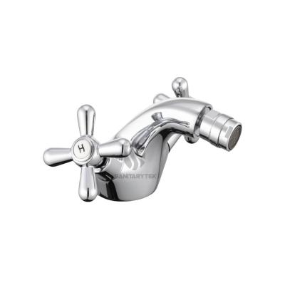 Bidet mixer with cross heads handle, without pop-up waste - chrome