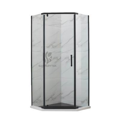 Black pentagonal shower enclosure hinged door