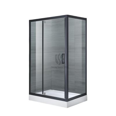 Black pivot rectangular shower enclosure with tray