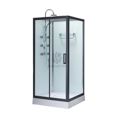 Black square shower cabin with tray