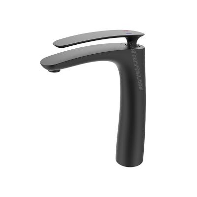 Black matt single lever basin faucet, high