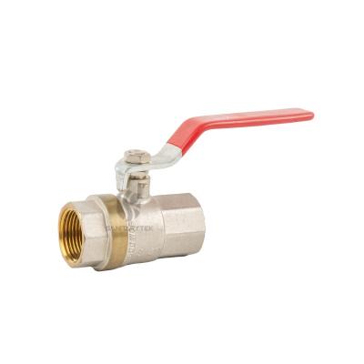 Brass ball valve FF, with red flat steel handle