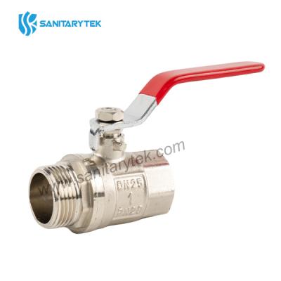 Brass ball valve M/F with red steel flat handle, full bore