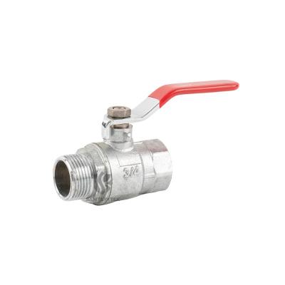 Brass ball valve MxF with red flat steel handle