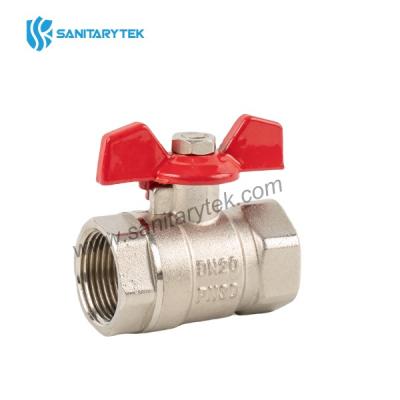 Brass ball valve female/female, red butterfly handle