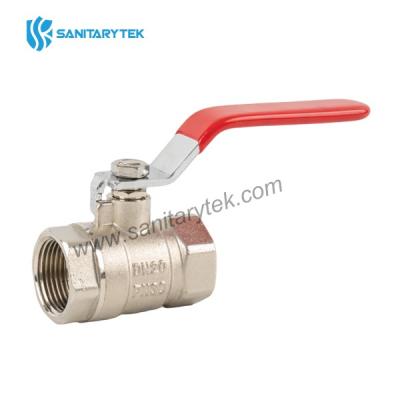 Brass ball valve female/female, red steel flat handle