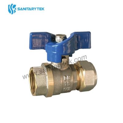Brass ball valve female for multilayer pipe, blue butterfly handle