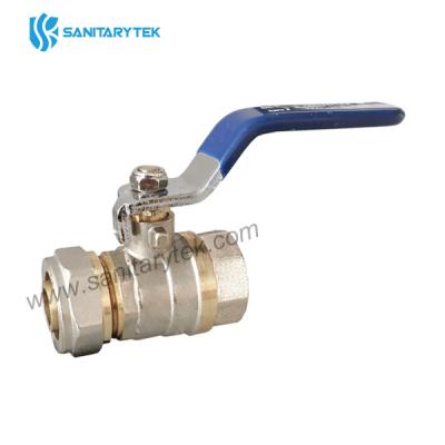 Brass ball valve female for multilayer pipe, blue steel flat handle