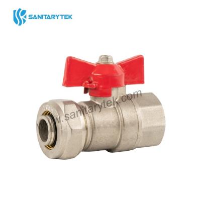 Brass ball valve female with red butterfly handle for multilayer pipe