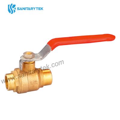 Brass ball valve for soldering, red steel flat handle