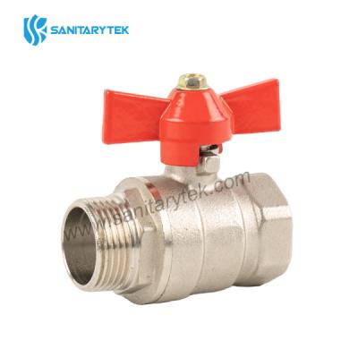 Brass ball valve forged, water, MXF, with red butterfly handle