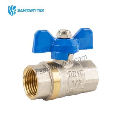 Brass ball valve FxF with blue butterfly handle, full bore